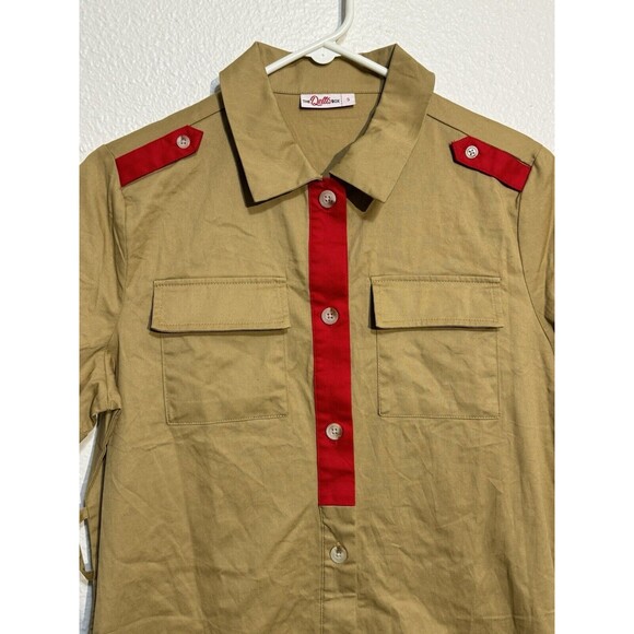 The Delta Box Womens Khaki Delta Sigma Theta Police Button Up Shirt Size Small - Picture 2 of 11